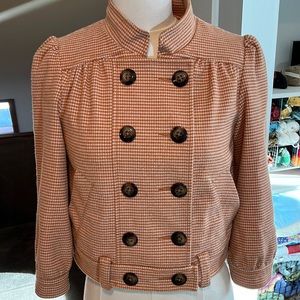 Anthropologie IDRA Houndstooth Earhart Bomber Jacket Creamsicle Cropped ~ Size 2